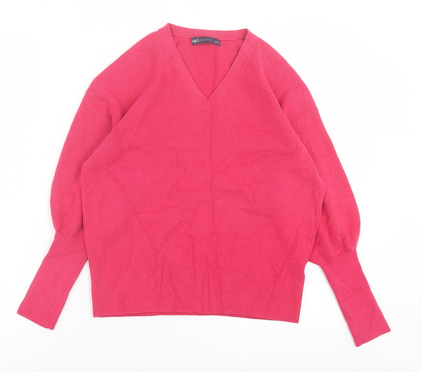 Marks and Spencer Womens Pink V-Neck  Viscose Pullover Jumper Size S