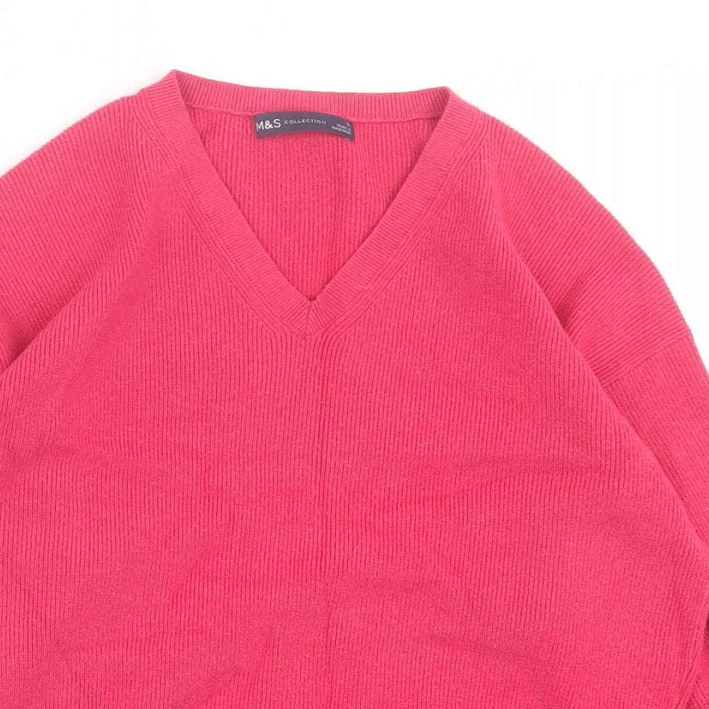 Marks and Spencer Womens Pink V-Neck  Viscose Pullover Jumper Size S