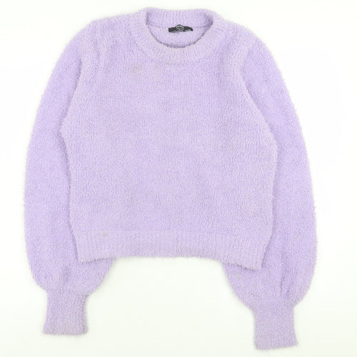Bershka Womens Purple Crew Neck  Polyester Pullover Jumper Size M