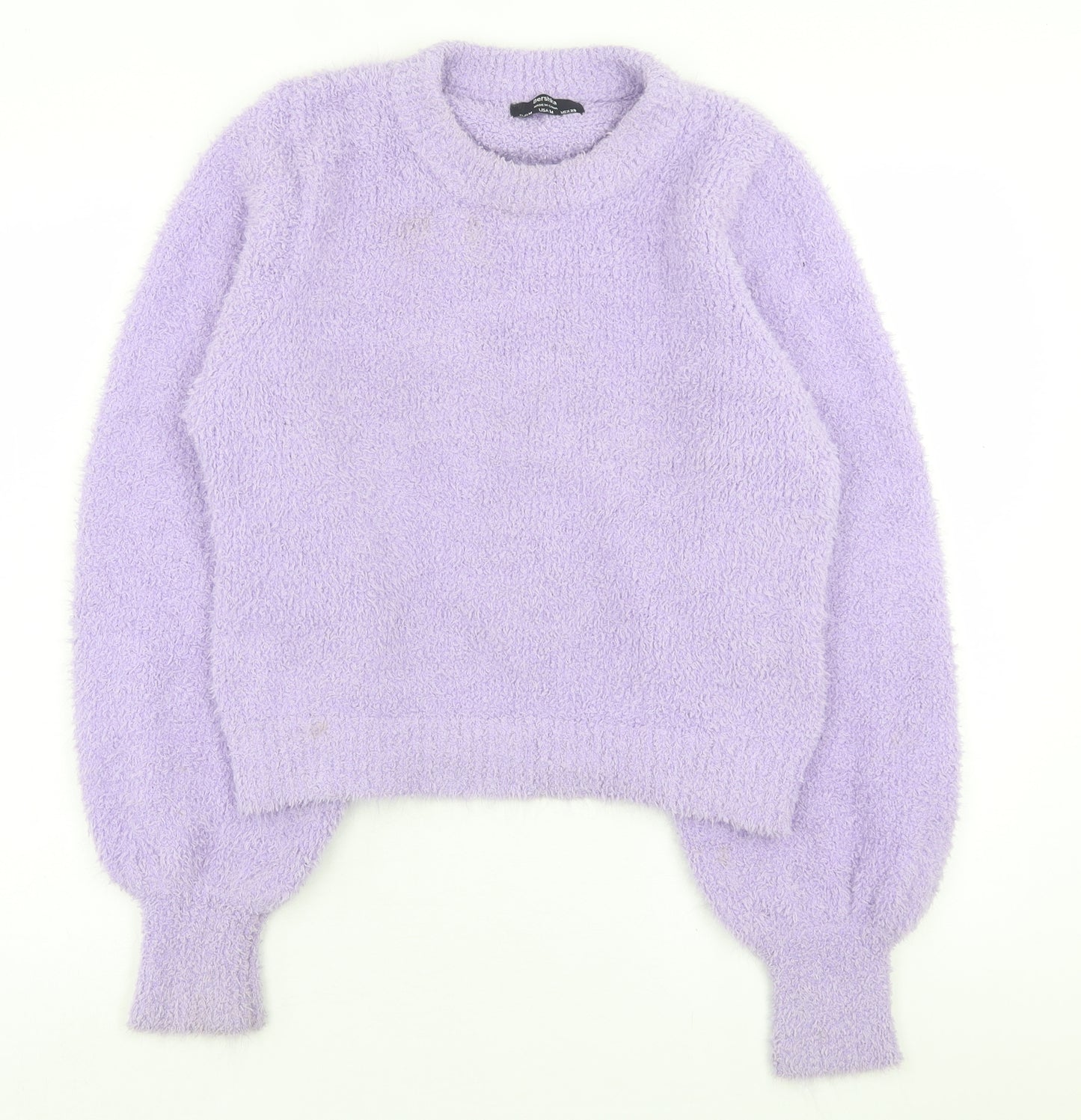 Bershka Womens Purple Crew Neck  Polyester Pullover Jumper Size M
