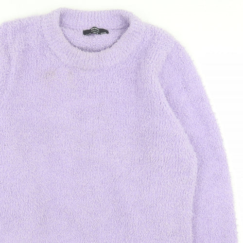 Bershka Womens Purple Crew Neck  Polyester Pullover Jumper Size M