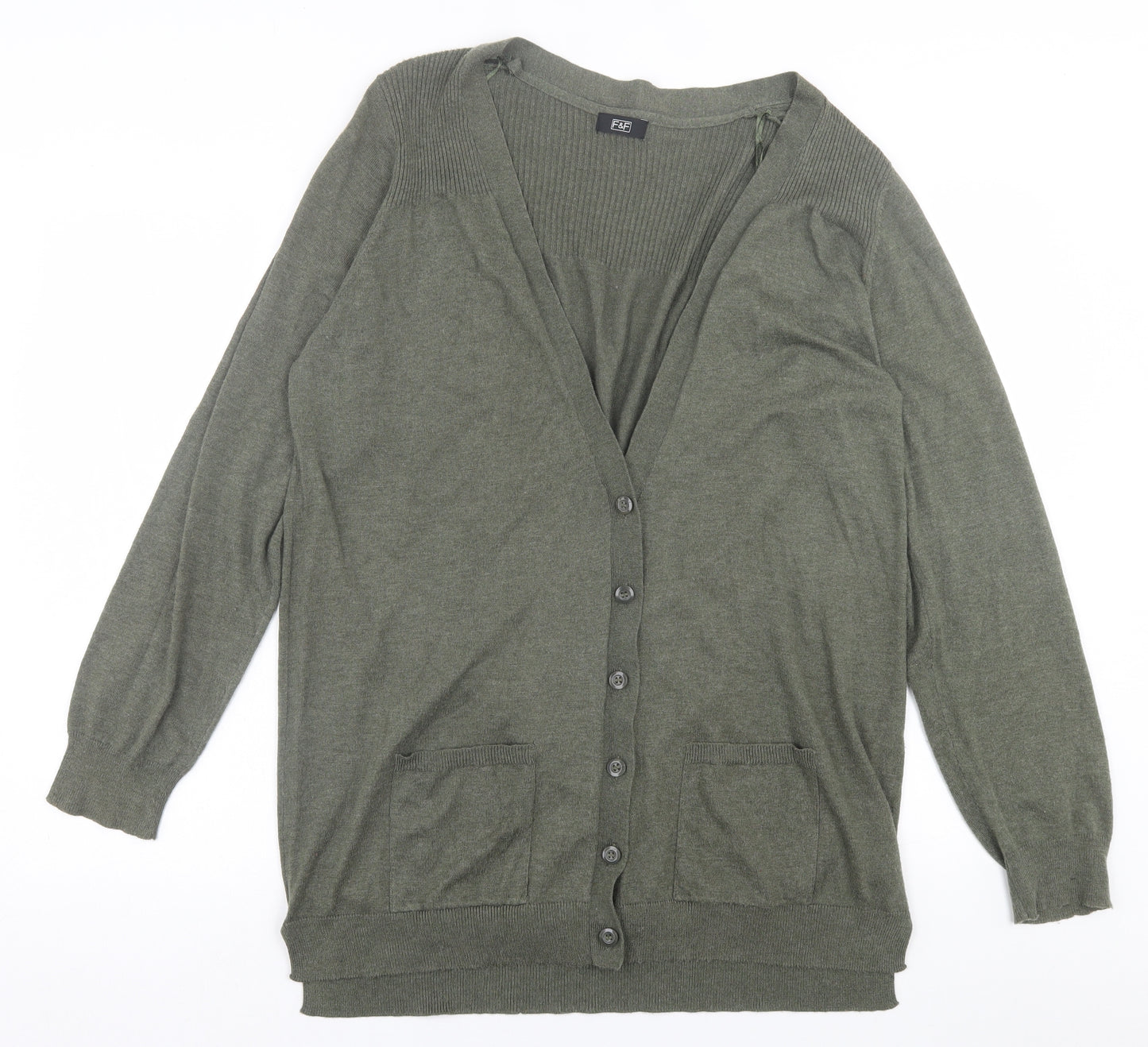 F&F Womens Green V-Neck  Polyamide Cardigan Jumper Size 20