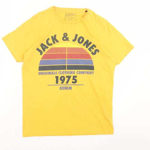 JACK & JONES Mens Yellow  Cotton  T-Shirt Size M Crew Neck
