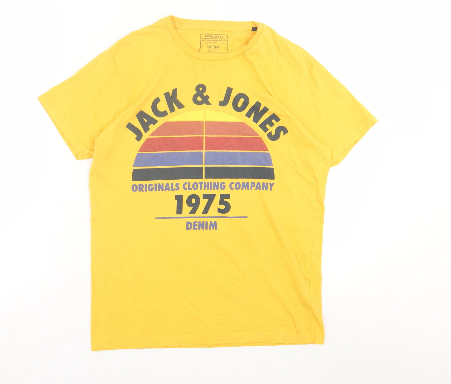 JACK & JONES Mens Yellow  Cotton  T-Shirt Size M Crew Neck