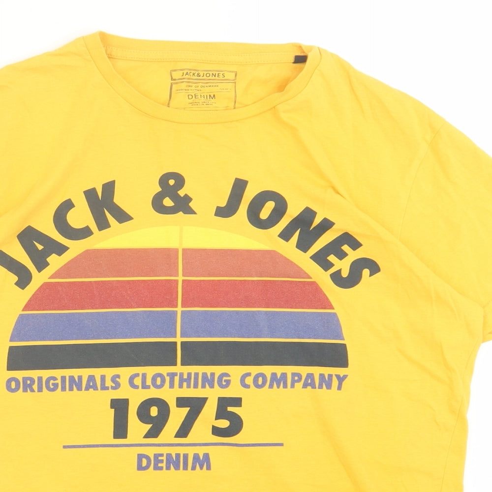 JACK & JONES Mens Yellow  Cotton  T-Shirt Size M Crew Neck