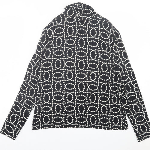 H&M Womens Black Geometric Viscose Basic T-Shirt Size XL Roll Neck