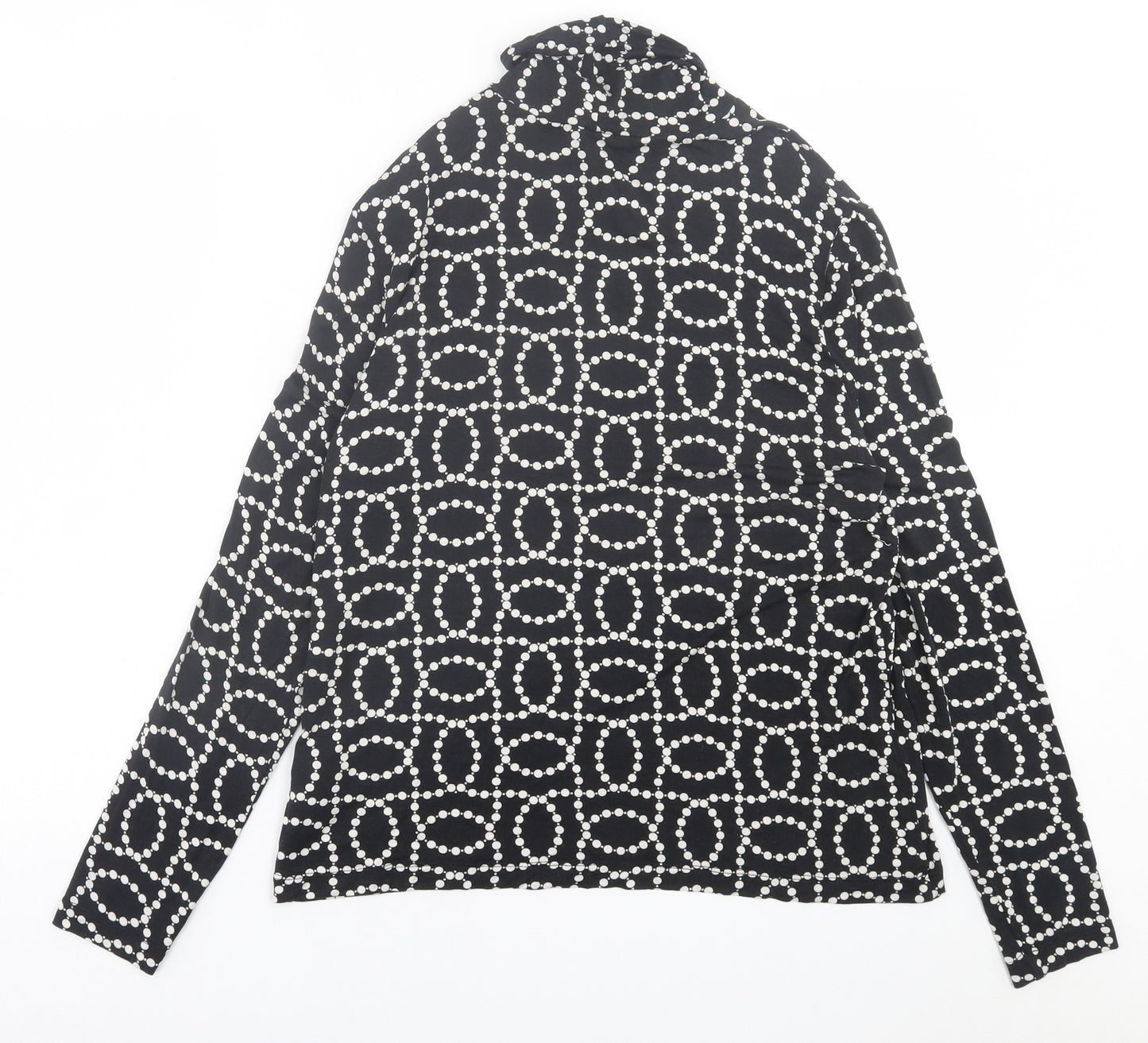 H&M Womens Black Geometric Viscose Basic T-Shirt Size XL Roll Neck