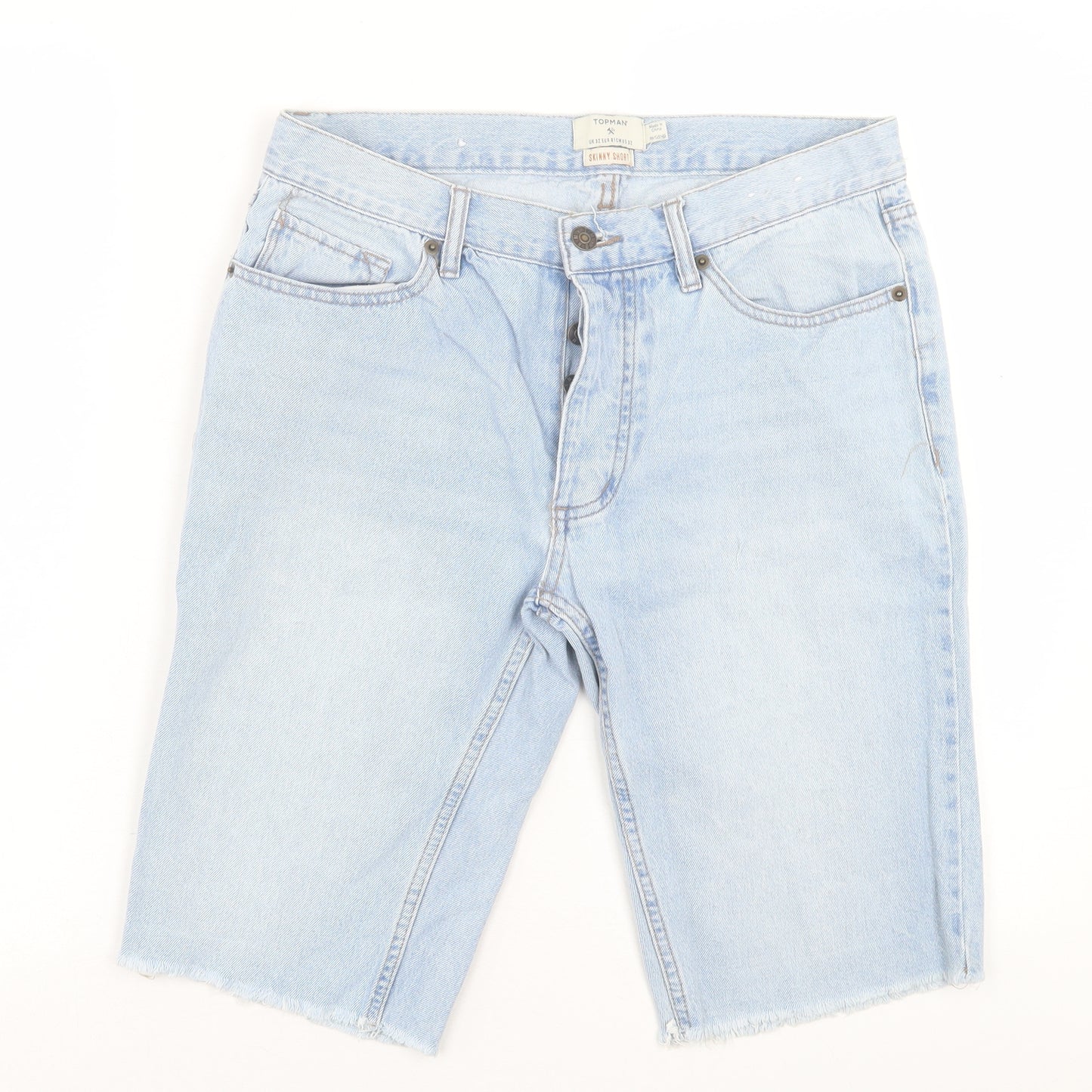 Topman Mens Blue  Cotton Bermuda Shorts Size 32 in L12 in Regular Button