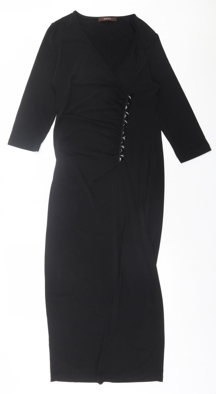 Savoir Womens Black Polyester A-Line Size 12 V-Neck Pullover