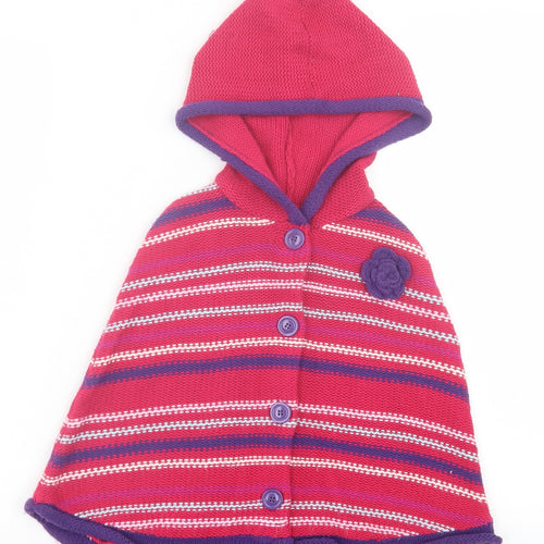 Kids Stuff Girls Pink Crew Neck Striped Acrylic Cape Jumper Size 5-6 Years  Button