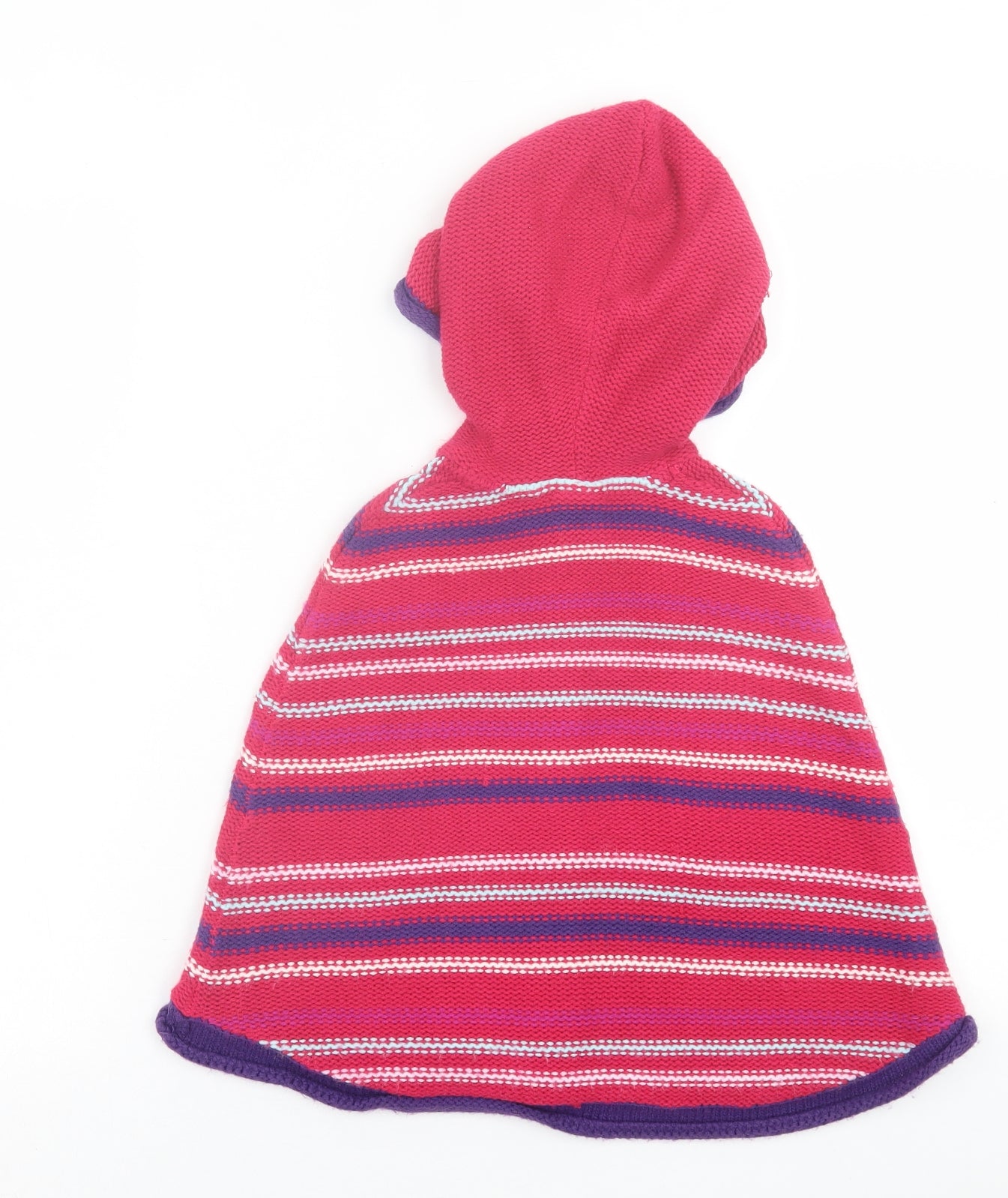 Kids Stuff Girls Pink Crew Neck Striped Acrylic Cape Jumper Size 5-6 Years  Button