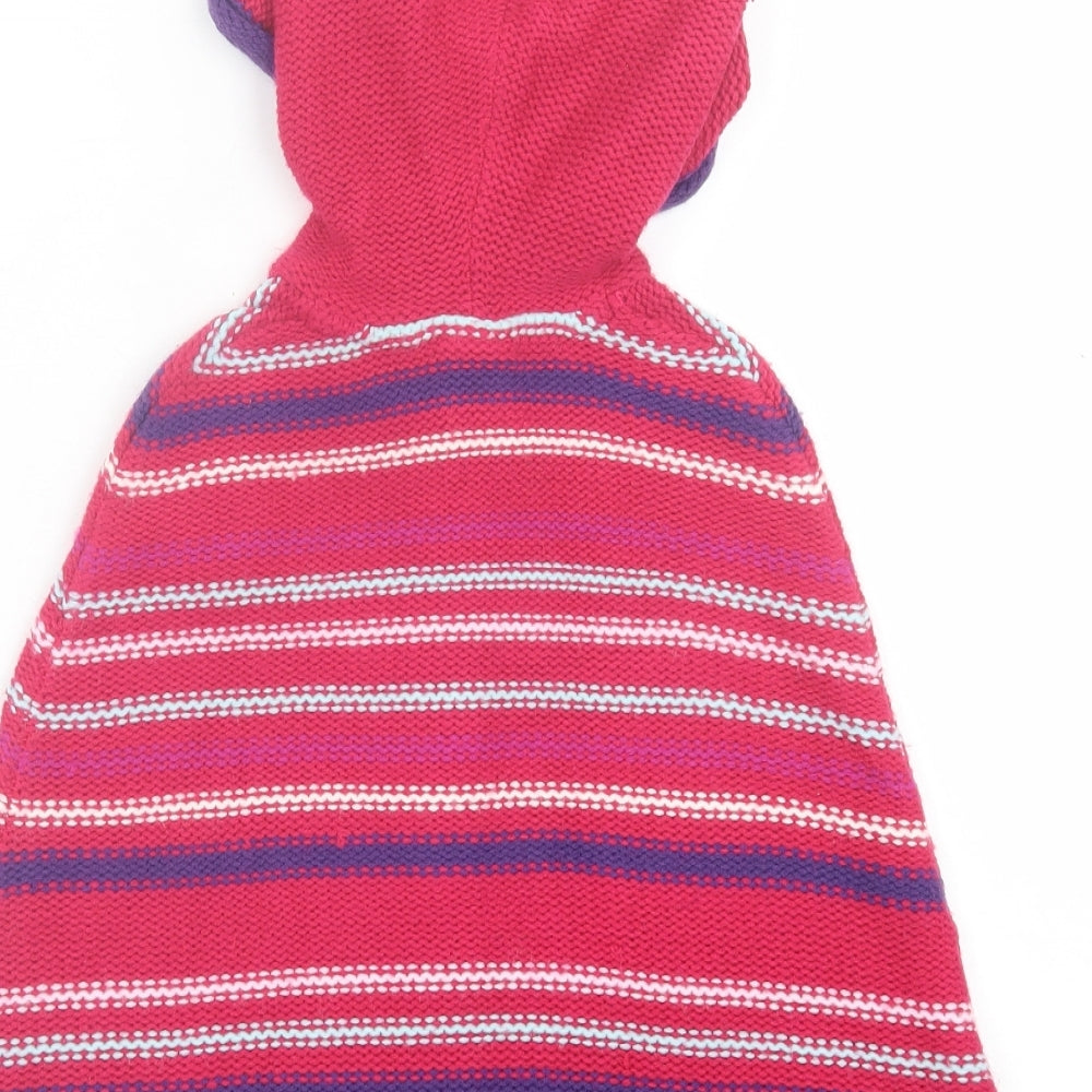 Kids Stuff Girls Pink Crew Neck Striped Acrylic Cape Jumper Size 5-6 Years  Button