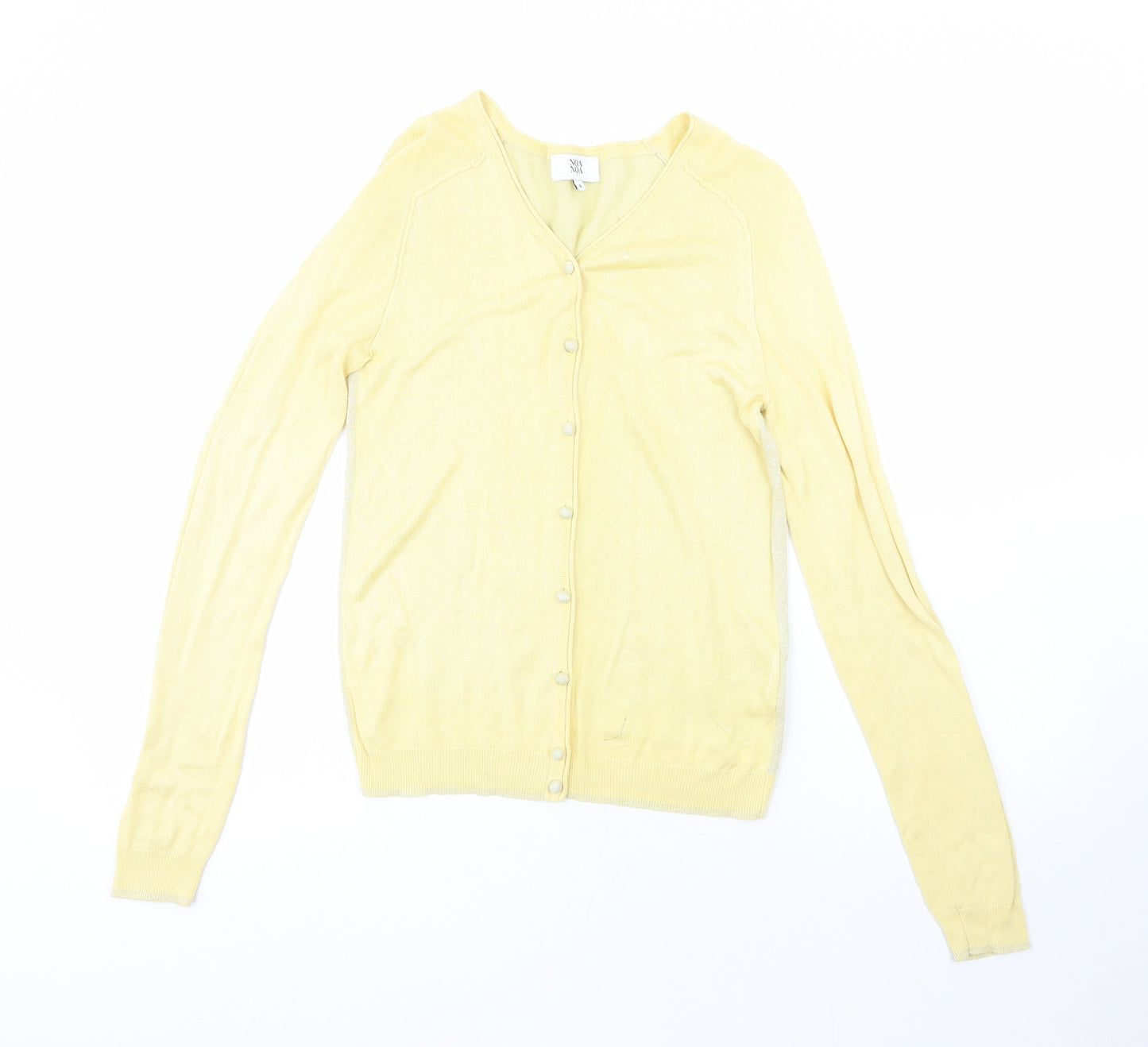 Noa Noa Womens Yellow V-Neck  Viscose Cardigan Jumper Size S