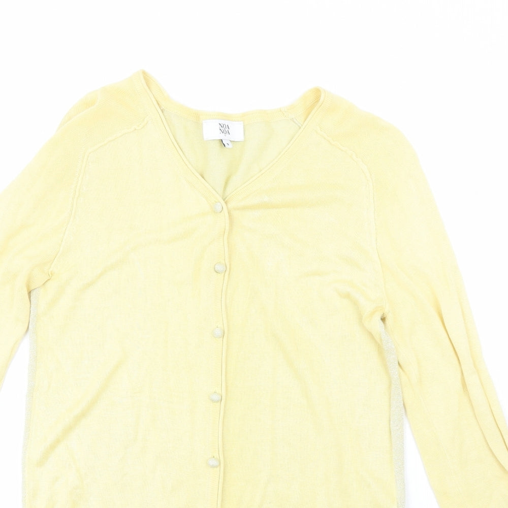 Noa Noa Womens Yellow V-Neck  Viscose Cardigan Jumper Size S