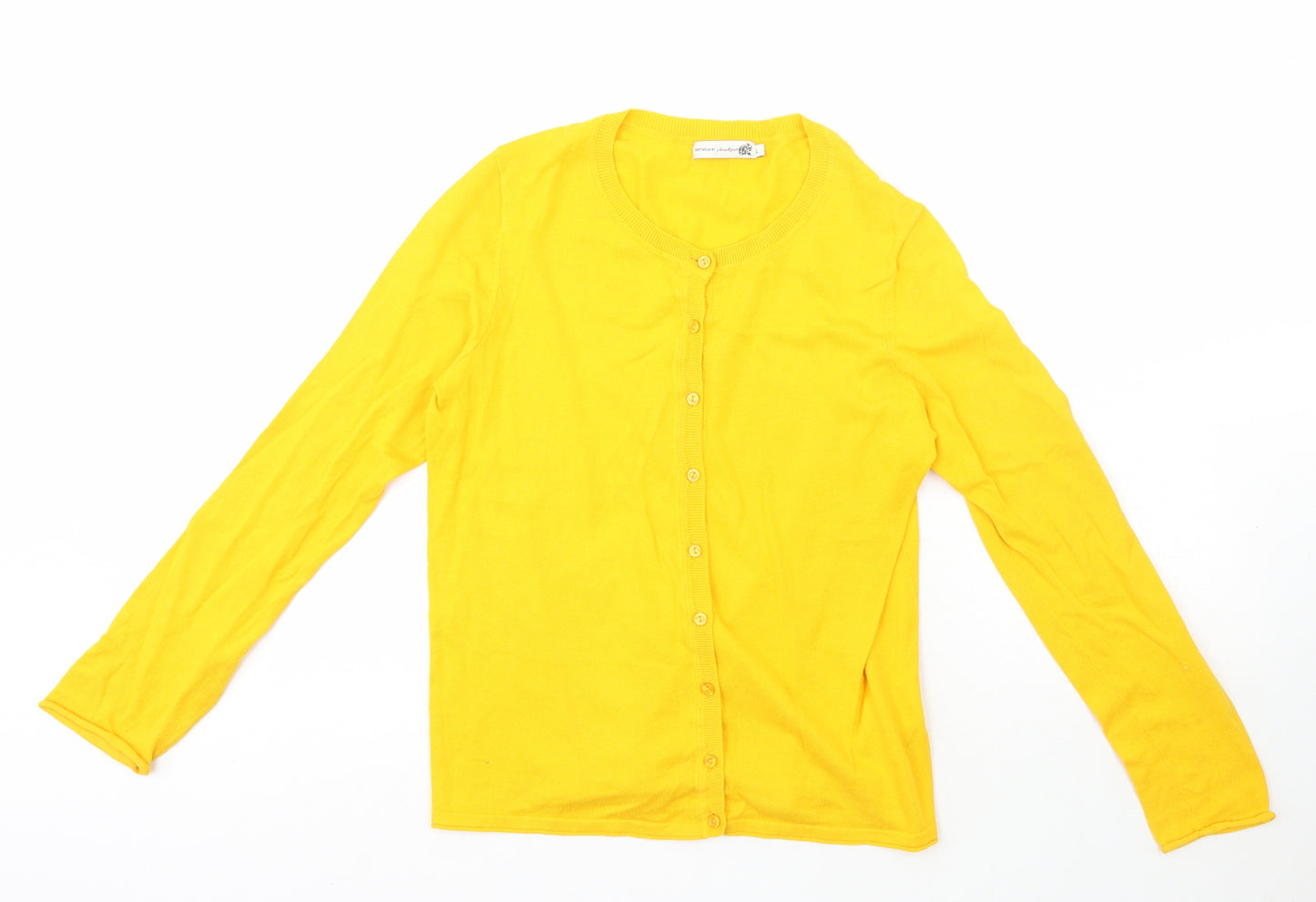 Preworn Womens Yellow Crew Neck  100% Cotton Cardigan Jumper Size L