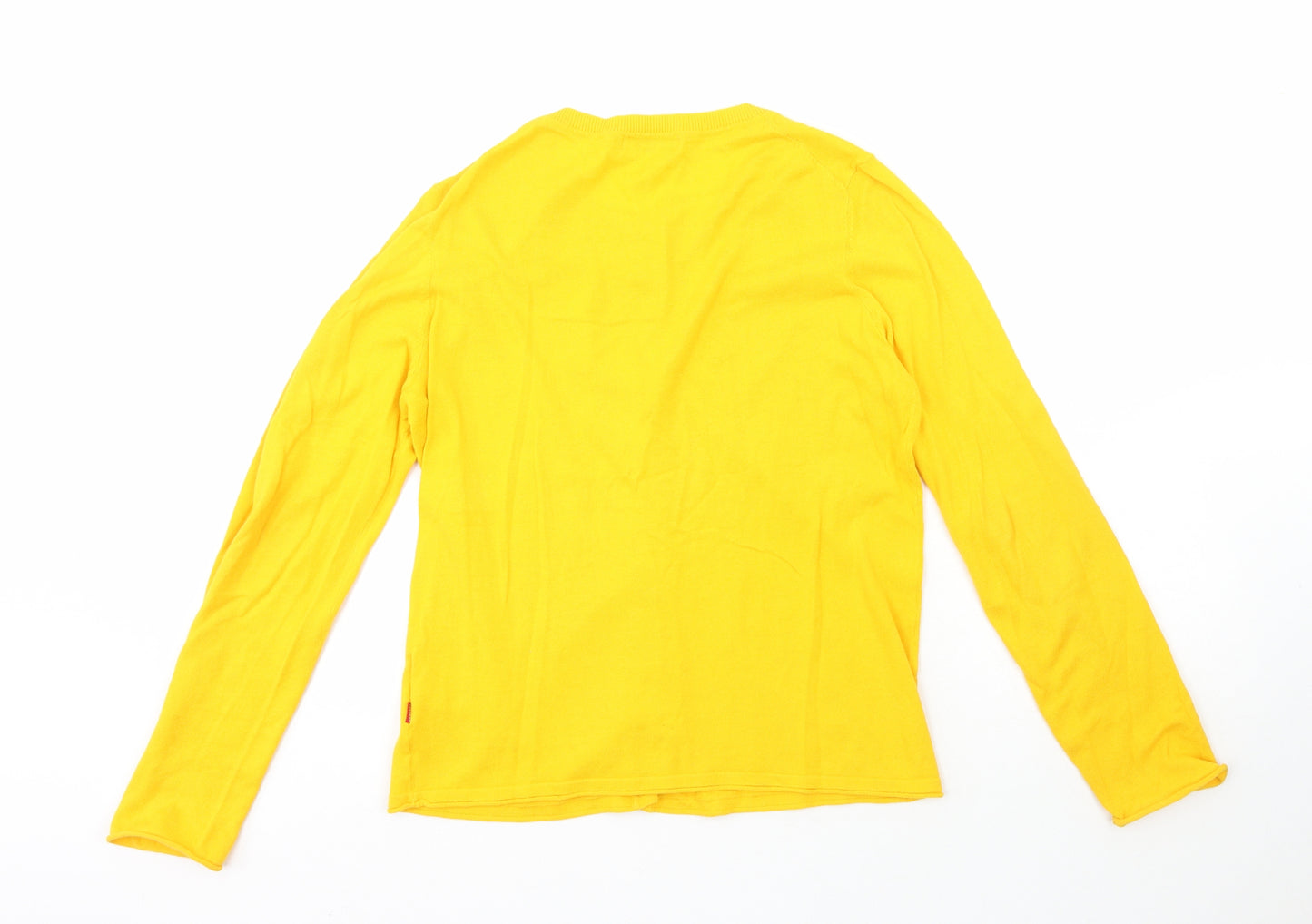 Preworn Womens Yellow Crew Neck  100% Cotton Cardigan Jumper Size L