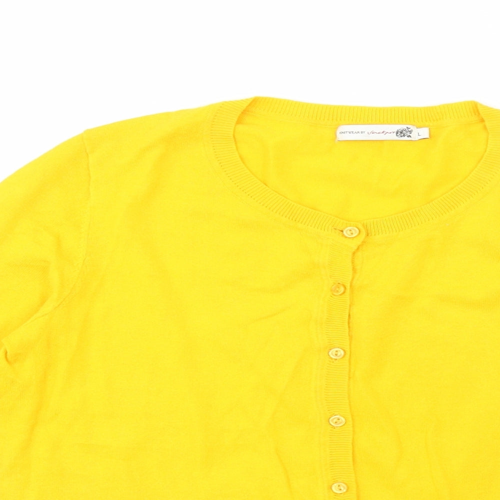 Preworn Womens Yellow Crew Neck  100% Cotton Cardigan Jumper Size L
