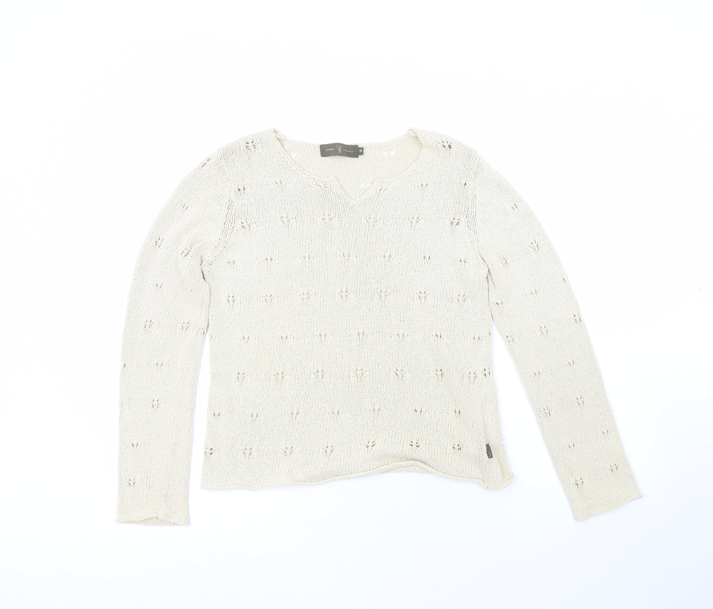 Preworn Womens Ivory V-Neck  Cotton Pullover Jumper Size M