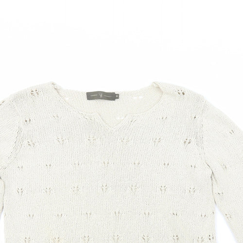 Preworn Womens Ivory V-Neck  Cotton Pullover Jumper Size M