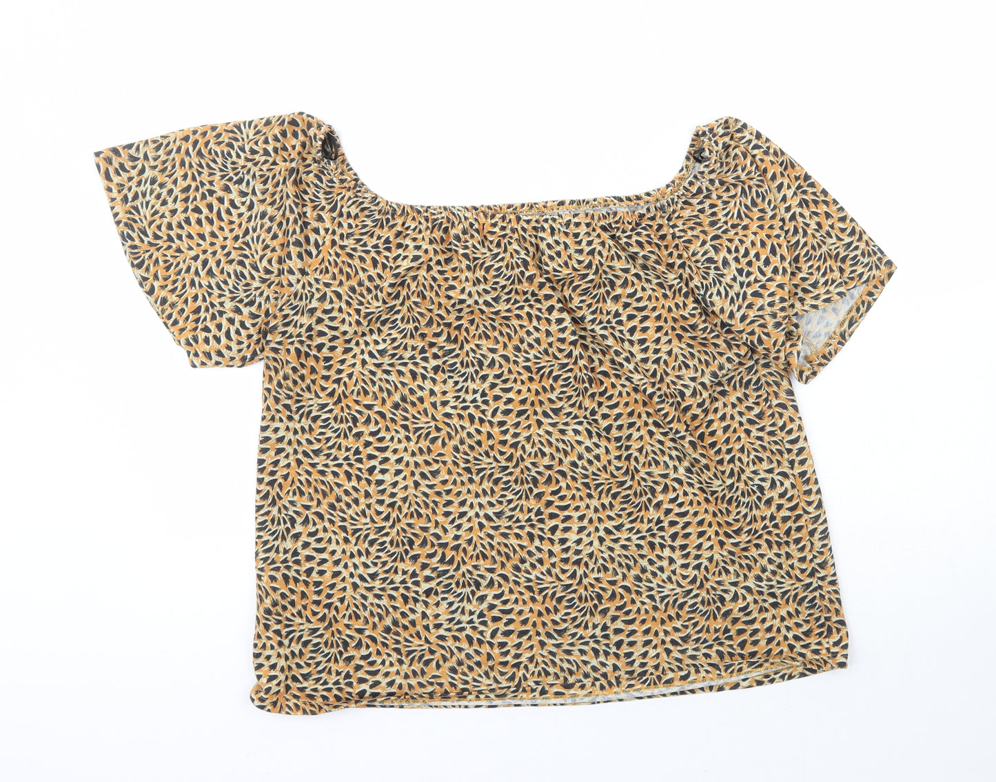 Love Tees Womens Orange Animal Print Polyester Basic Blouse Size 18 Off the Shoulder