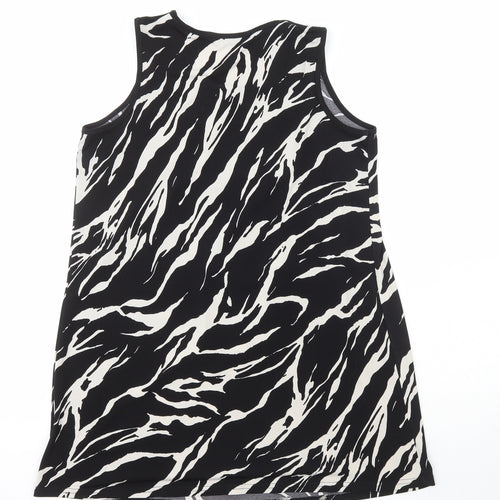 David Emanuel  Womens Black Animal Print Polyester Basic Tank Size 12 Crew Neck