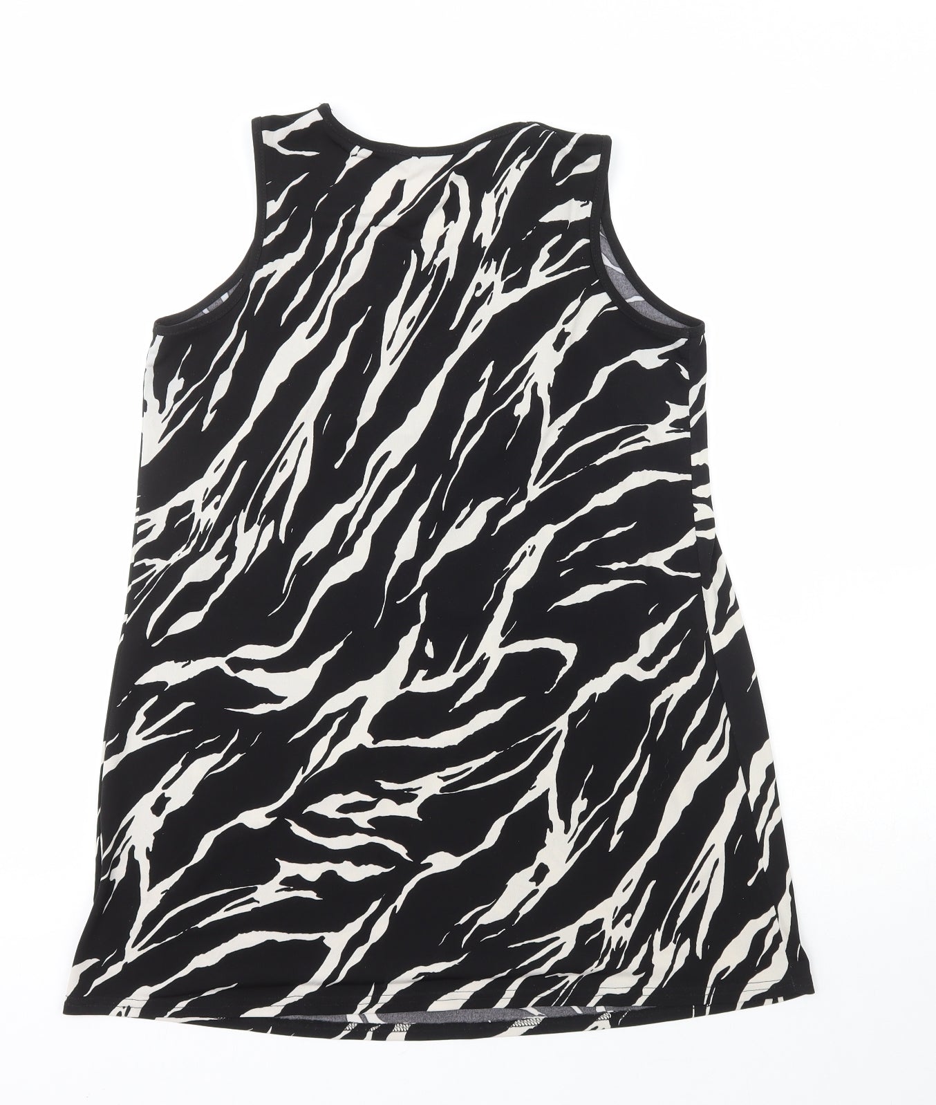 David Emanuel  Womens Black Animal Print Polyester Basic Tank Size 12 Crew Neck