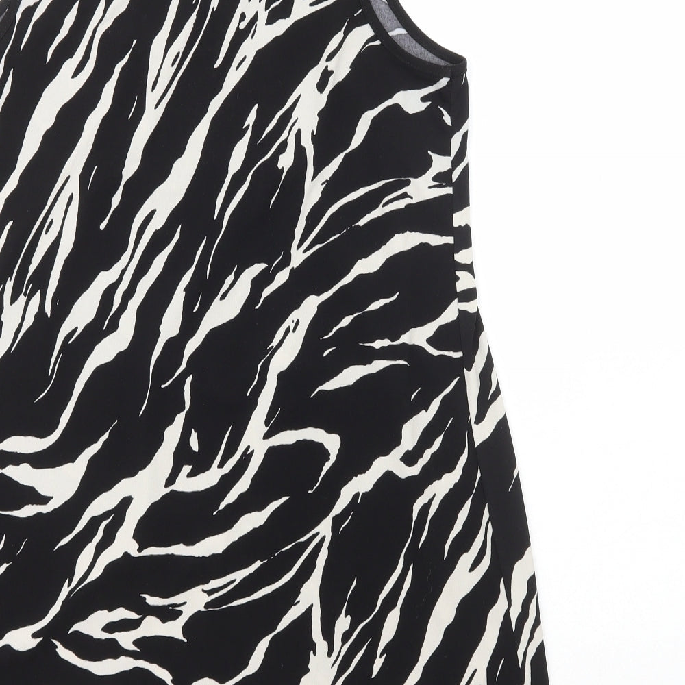 David Emanuel  Womens Black Animal Print Polyester Basic Tank Size 12 Crew Neck