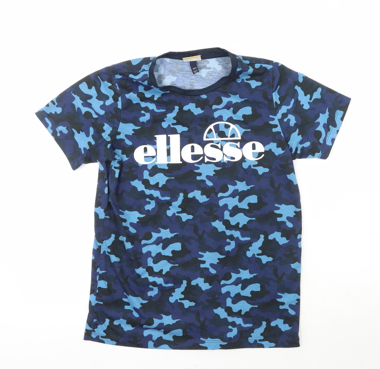 ellesse Boys Blue Camouflage 100% Polyester Basic T-Shirt Size 13-14 Years Crew Neck