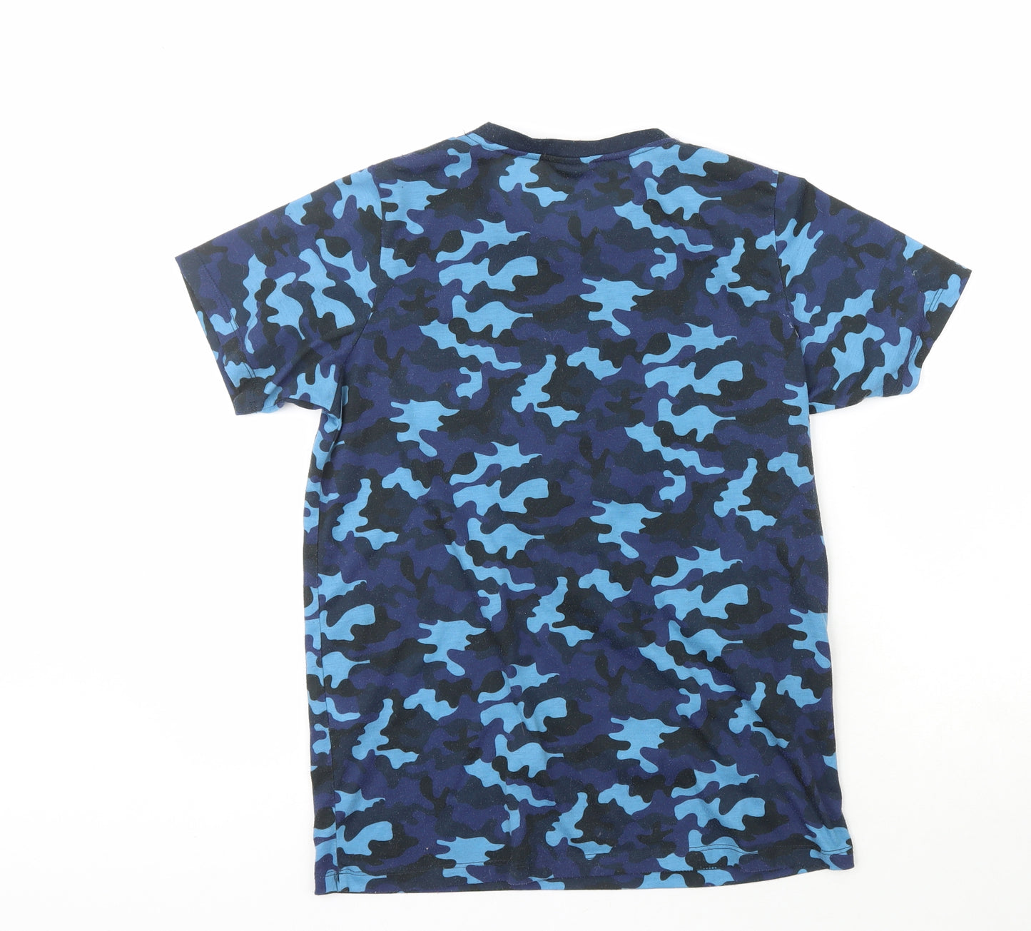 ellesse Boys Blue Camouflage 100% Polyester Basic T-Shirt Size 13-14 Years Crew Neck