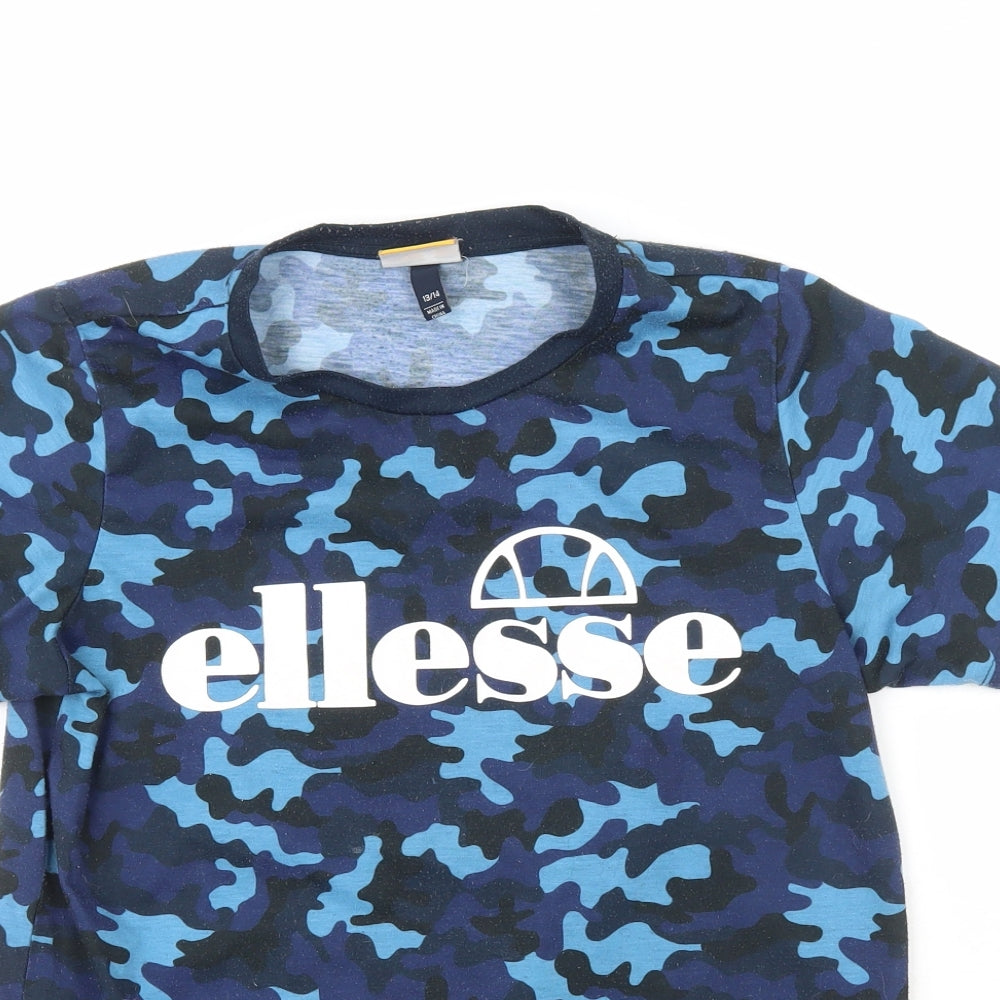 ellesse Boys Blue Camouflage 100% Polyester Basic T-Shirt Size 13-14 Years Crew Neck