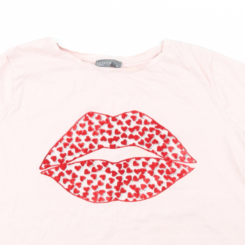 Papaya Womens Pink  100% Cotton Basic T-Shirt Size 18 Crew Neck - Heart lips