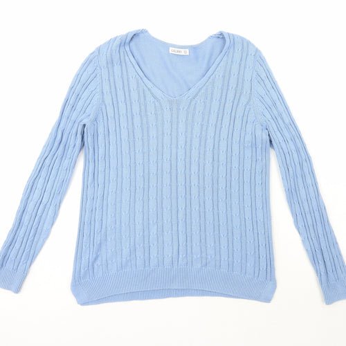 Gallery Womens Blue Scoop Neck  Acrylic Pullover Jumper Size M