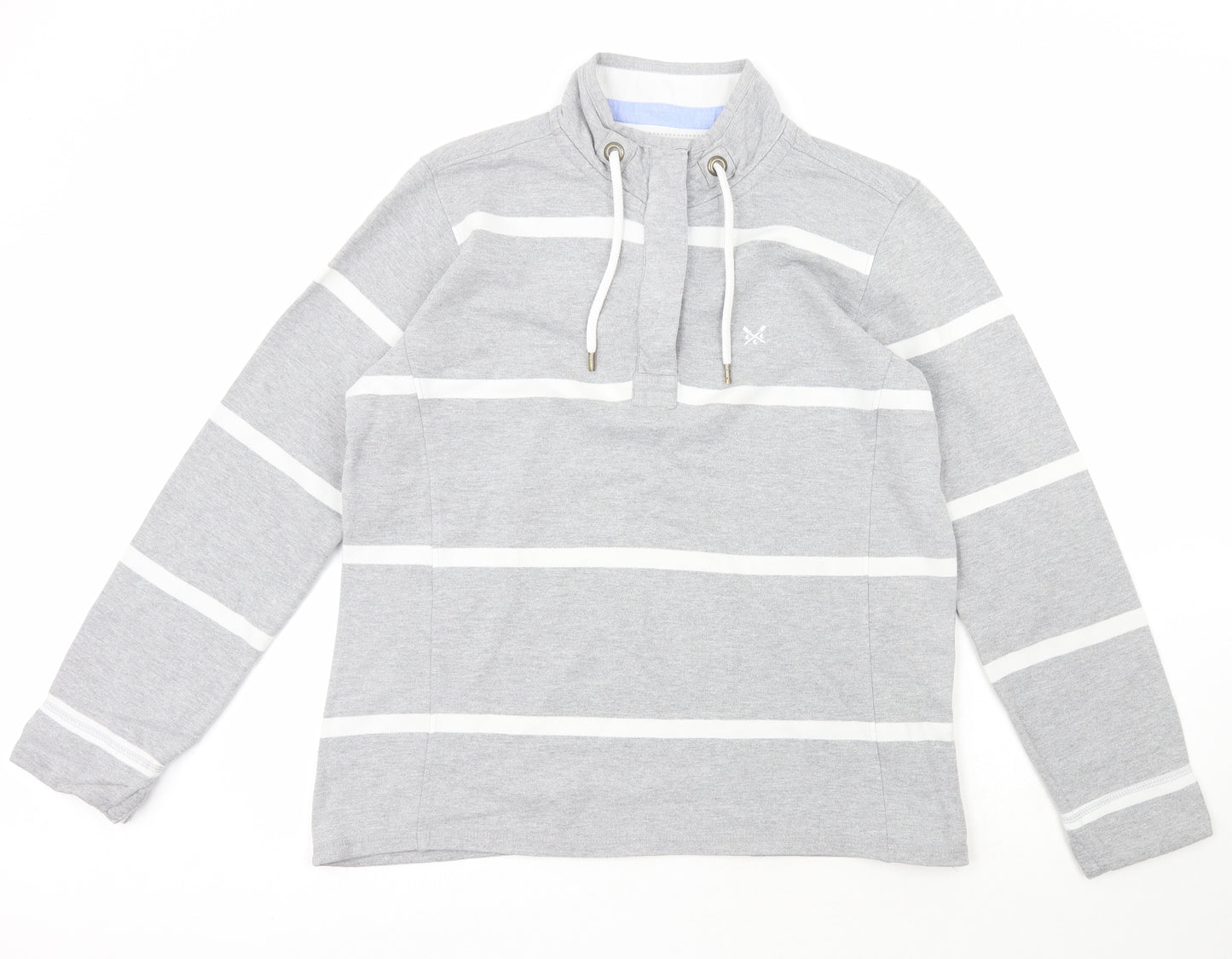 Crew Clothing Company Womens Grey Roll Neck Striped Cotton Pullover Jumper Size 14