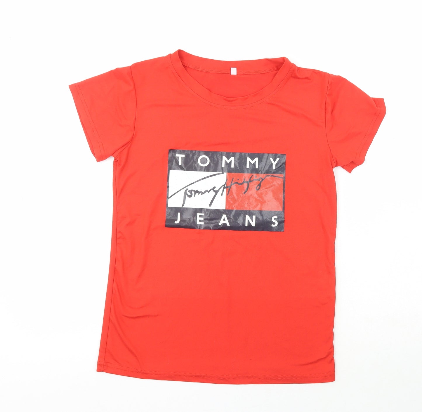 Tommy Hilfiger  Womens Red  Polyester Basic T-Shirt Size S Crew Neck - Tommy Hilfiger Jeans