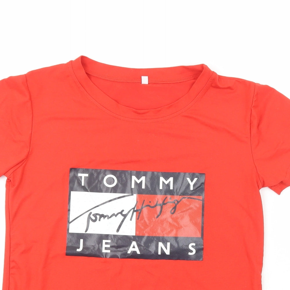 Tommy Hilfiger  Womens Red  Polyester Basic T-Shirt Size S Crew Neck - Tommy Hilfiger Jeans