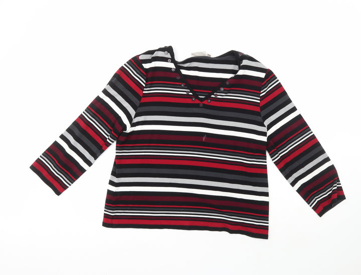 CC Womens Multicoloured V-Neck Striped Viscose Pullover Jumper Size XL