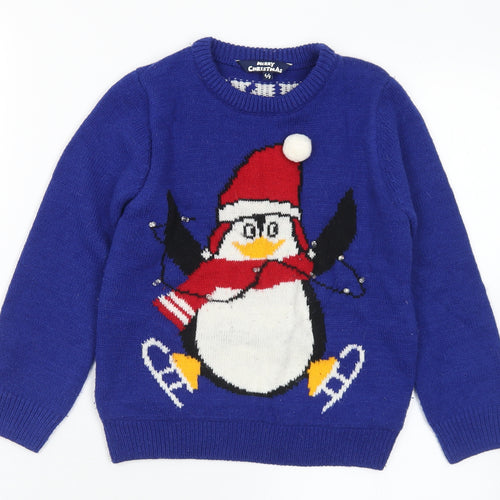 Matalan Boys Blue  Acrylic Pullover Sweatshirt Size 6-7 Years   - Christmas