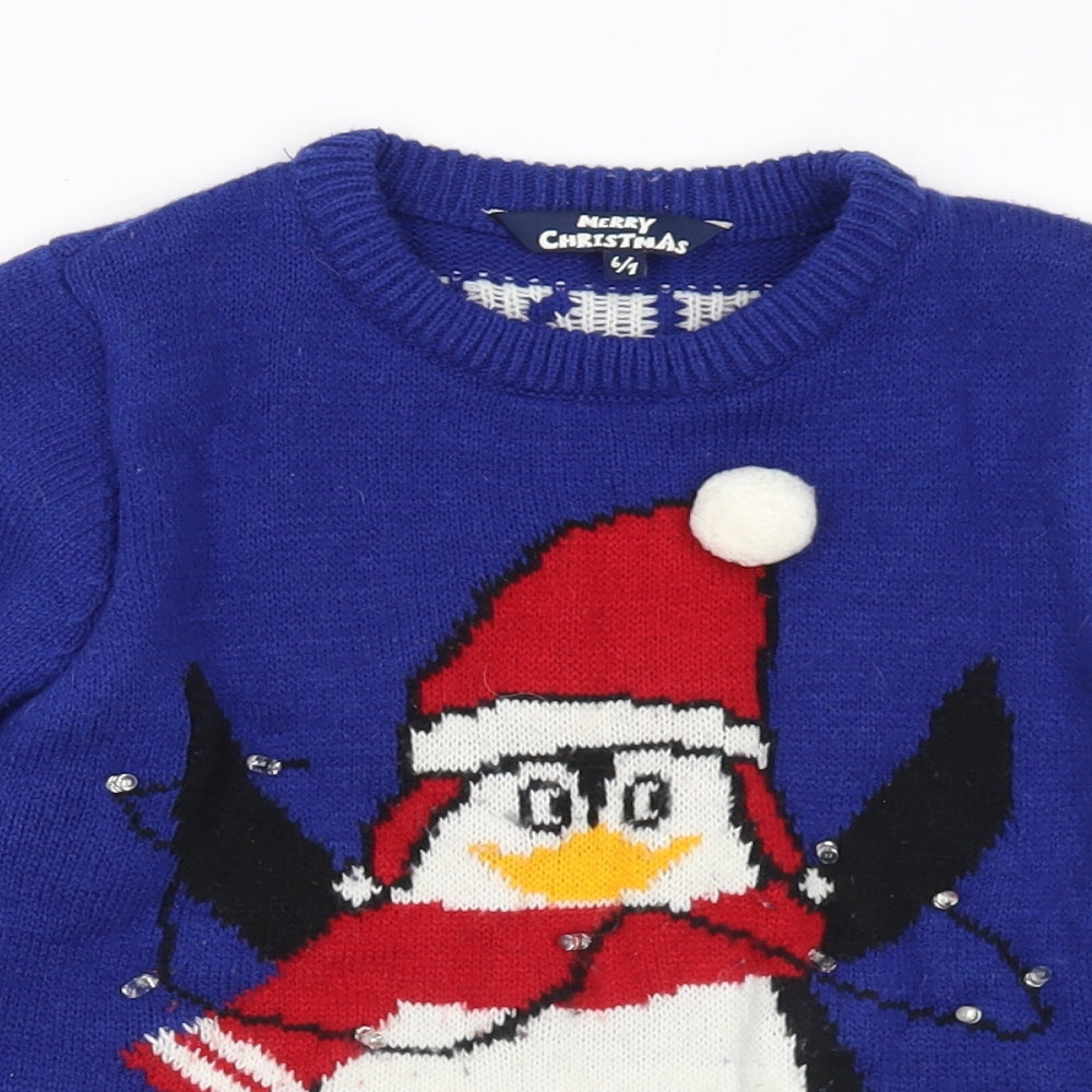 Matalan Boys Blue  Acrylic Pullover Sweatshirt Size 6-7 Years   - Christmas