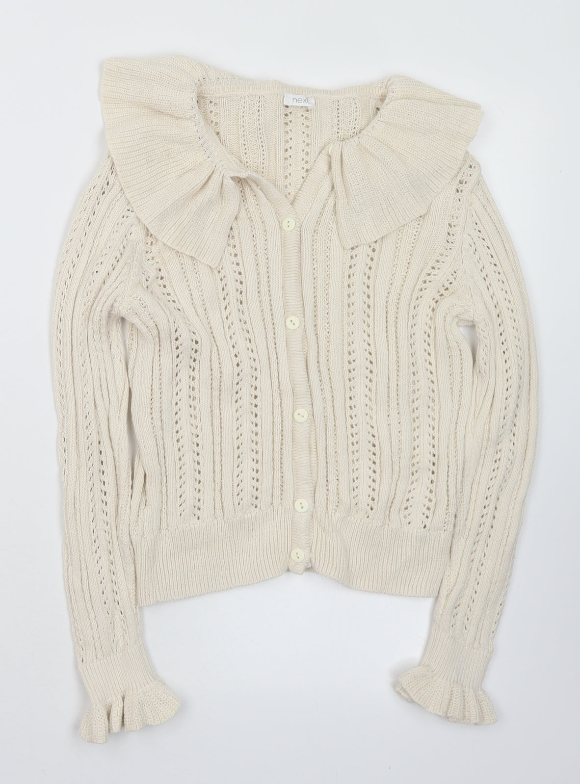 NEXT Girls Ivory Collared  Cotton Cardigan Jumper Size 9 Years  Button