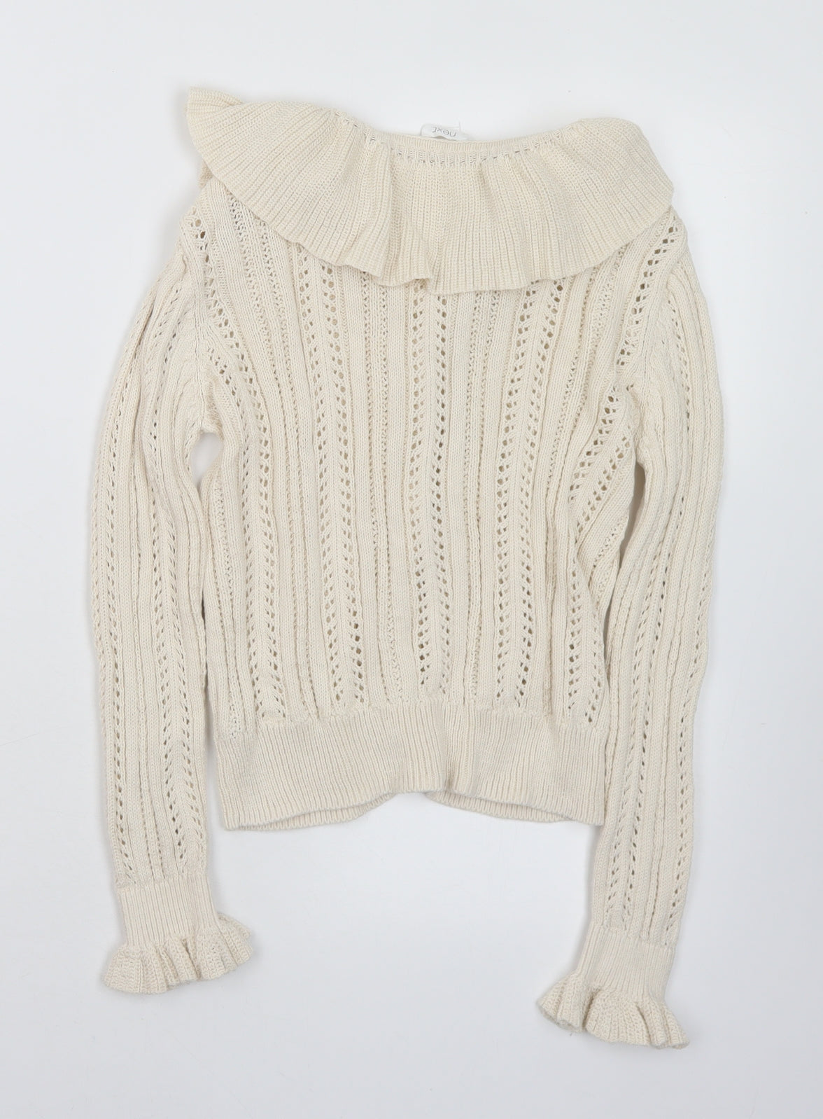 NEXT Girls Ivory Collared  Cotton Cardigan Jumper Size 9 Years  Button