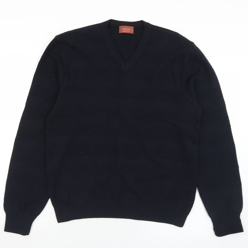 Marks and Spencer Mens Blue V-Neck  Acrylic Pullover Jumper Size S