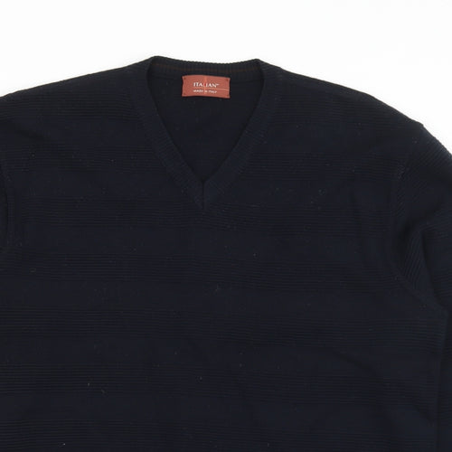 Marks and Spencer Mens Blue V-Neck  Acrylic Pullover Jumper Size S