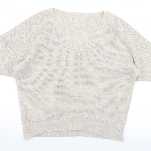 Preworn Womens Beige Scoop Neck  Acrylic Pullover Jumper Size M   - Star