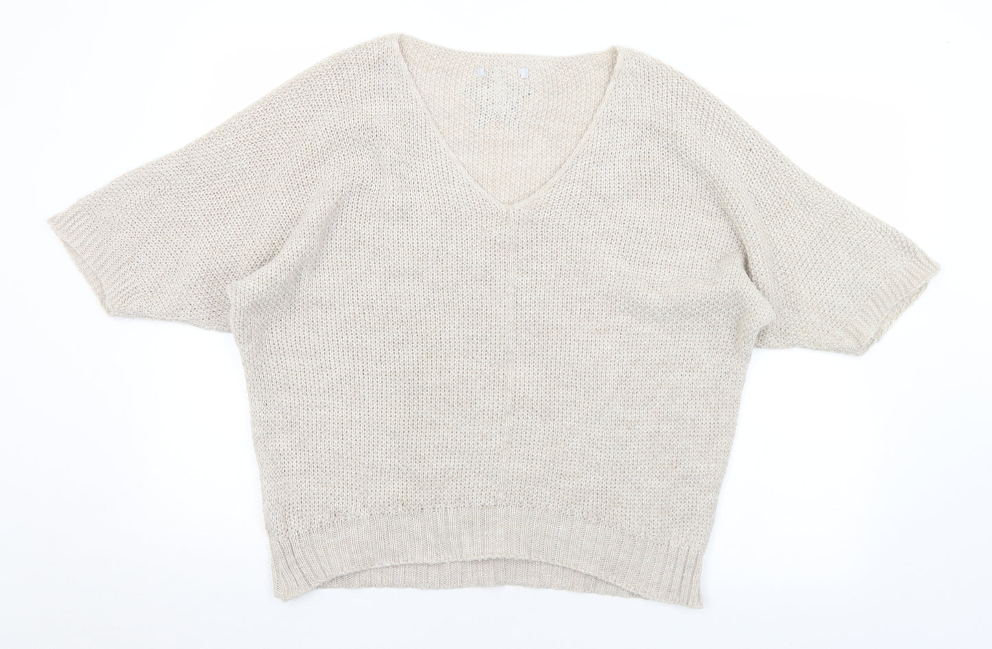 Preworn Womens Beige Scoop Neck  Acrylic Pullover Jumper Size M   - Star