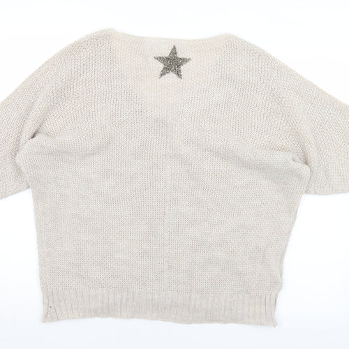 Preworn Womens Beige Scoop Neck  Acrylic Pullover Jumper Size M   - Star