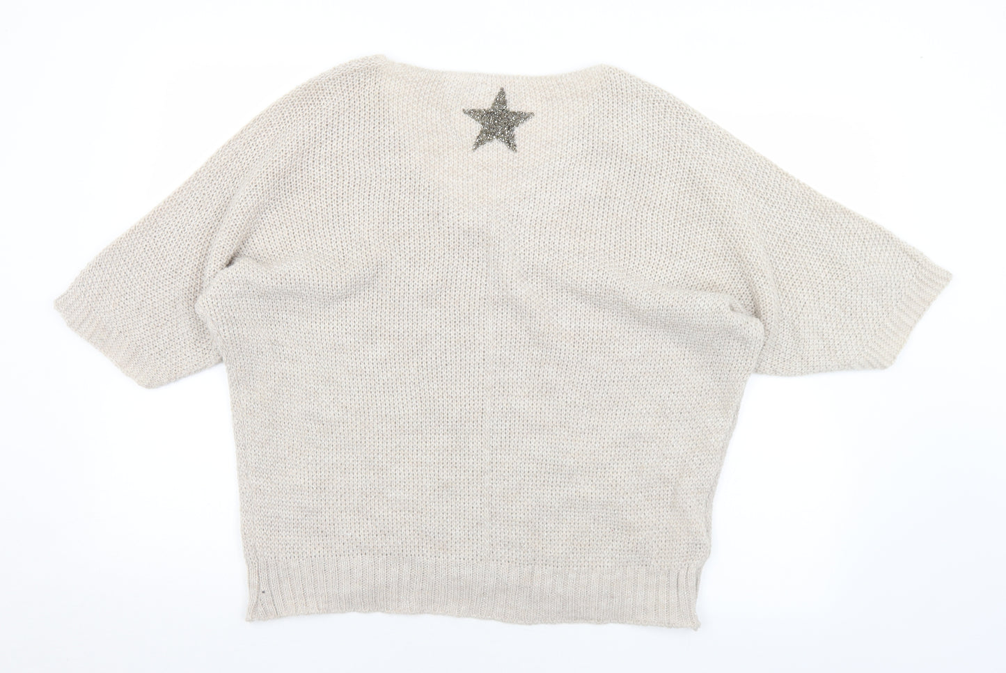 Preworn Womens Beige Scoop Neck  Acrylic Pullover Jumper Size M   - Star