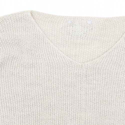 Preworn Womens Beige Scoop Neck  Acrylic Pullover Jumper Size M   - Star