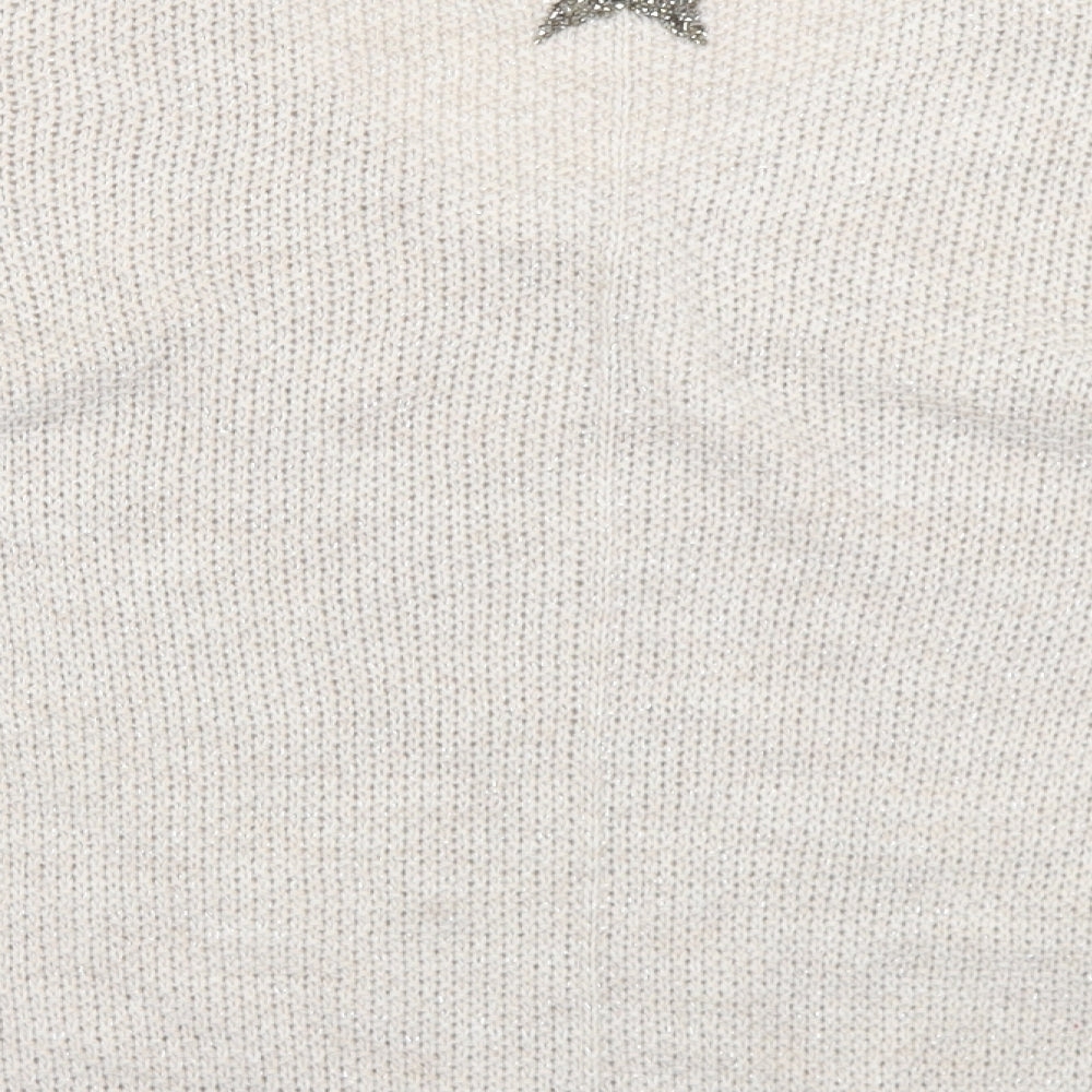 Preworn Womens Beige Scoop Neck  Acrylic Pullover Jumper Size M   - Star
