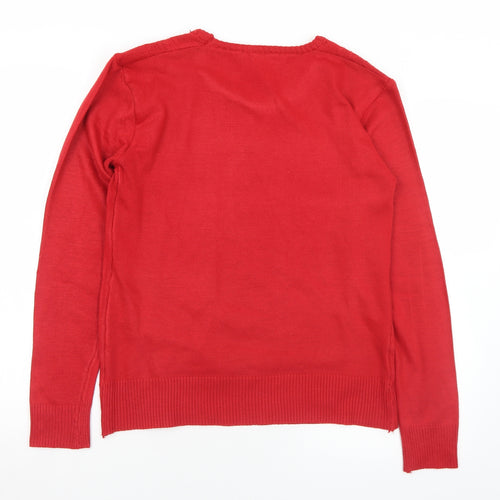 Yabisi Womens Red Round Neck  Acrylic Pullover Jumper Size M