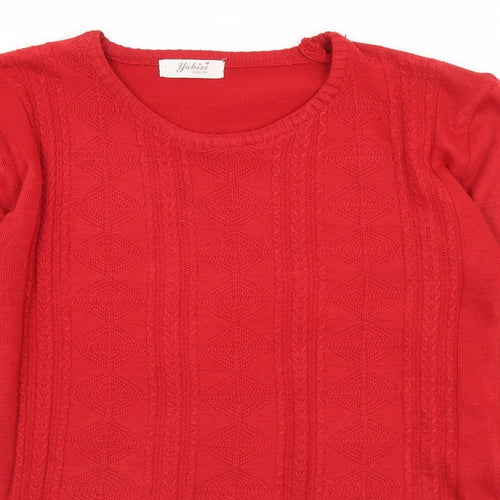 Yabisi Womens Red Round Neck  Acrylic Pullover Jumper Size M